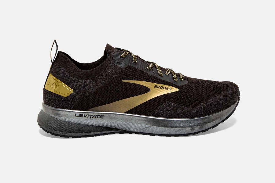 Tenis Corrida Brooks Levitate 4 Masculino Brasil - Pretas/Douradas 4098752-VE
